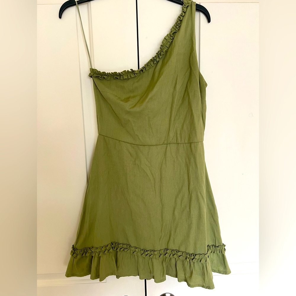 Blue Rain sage green off shoulder dress